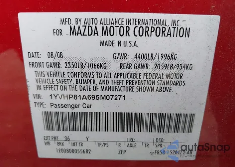 2009 Mazda Mazda6 I Sport from USA, damaged, VIN 1YVHP81A695M07271
